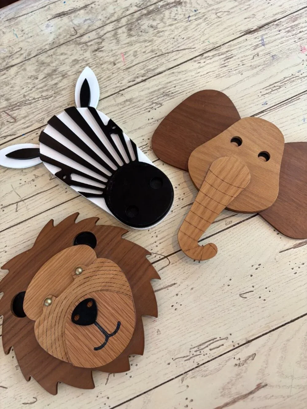 Crate & Barrel 3D Wooden Animal Head Wall Decor - 3 Pieces